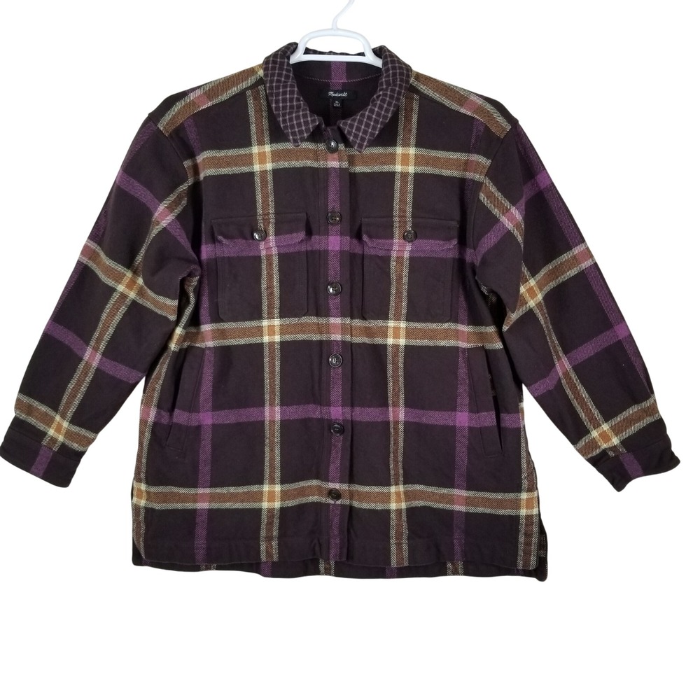 Madewell Womens‎ XL Purple Brown Plaid Flannel Shirt Jacket Shacket 100% Cotton
